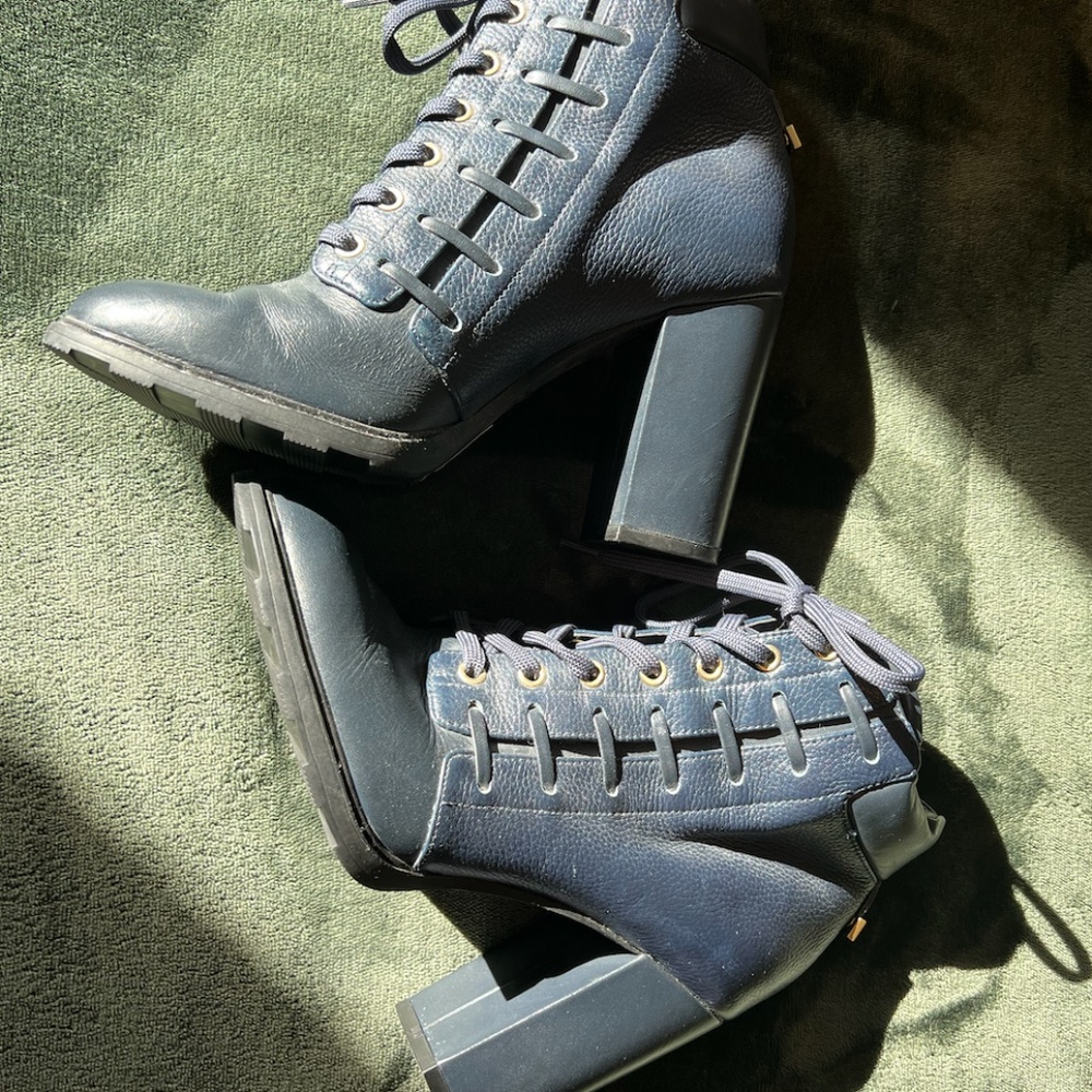 Calvin Klein Navy Lace Up Combat Boot Heels (sample sale, one of one)